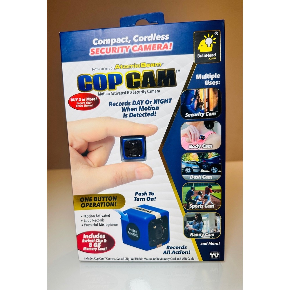 Atomic Beam Cop Cam HD Security Camera Motion Activated BulbHead New 8GB Card